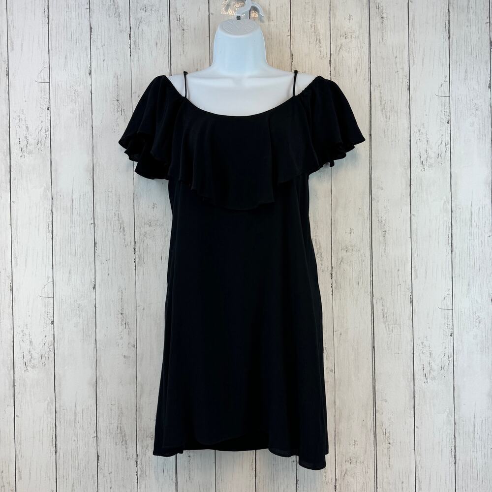 Misa Los Angeles Black Emil Ruffle Draped Off the Shoulder Mini Dress Size XS